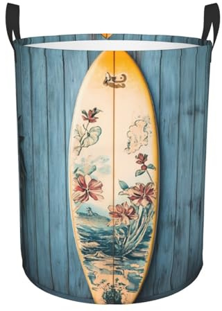 Surfboard Retro Aufbewahrungskorb mit Griff, tragbarer Schlafzimmer-Wäschekorb, rund, einlagiger Wäschekorb