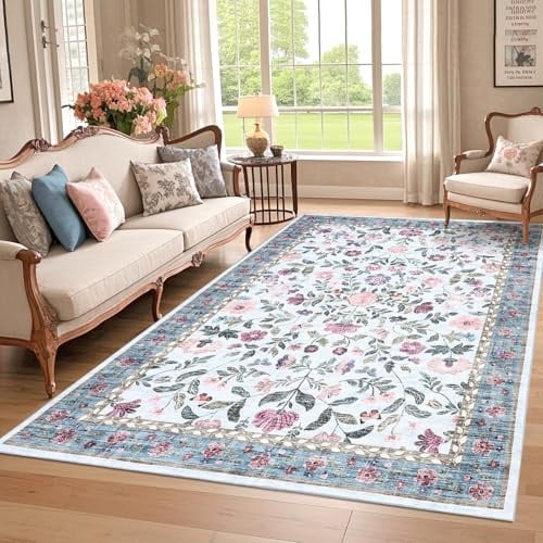 Washbale Teppiche für Wohnzimmer, 160 x 230 cm, rutschfest, hellblau, für Schlafzimmer, Bauernhaus, weiche Plüschteppiche, Innenbereich, faltbare Bodenmatte für Esszimmer, Kinderzimmer, Heimbüro
