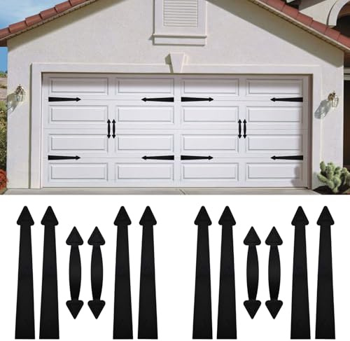 GOLD DEER 2 Pack Magnetic Garage Door Decorative Hardware,12 Pieces Magnetic Decorative Garage Door Curb Appeal Faux Hinges Handles Hardware Kit,4 Garage Handles and 8 Magnet Hinges,Black