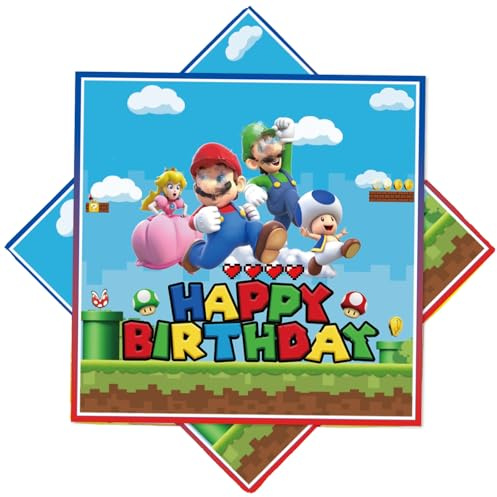 40 Stück Servietten Cartoon, 33x33cm Tischdeko Geburtstag, Servietten Personalisiert für Kinder Jungen Mädchen Party