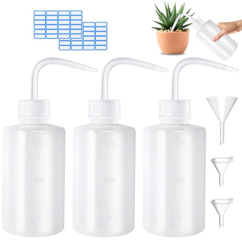 Quelcc 3 Stück Spritzflasche 250ml Laborflasche mit Trichter Squeeze Bottle Transparente Dosierflasche Quetschflasche für Labor Pflanzenbewässerung Reinigung Haushalt