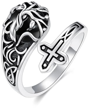 ROMANTICWORK Ring Verstellbar Daumenring Damen 925 Sterling Silber Lebensbaum Kreuz Verstellbare Ringe Opal/Türkis/Moosachat/Mondstein Ring Schmuck Geschenke für Damen