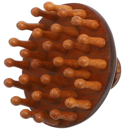 Kopfhaut Massagebürste aus Sandelholz mit Griff, Breite Zähne | Braun, Glatte Runde Oberfläche, 1 Stück-pack, für Haar und Nacken, Leicht zu Reinigen