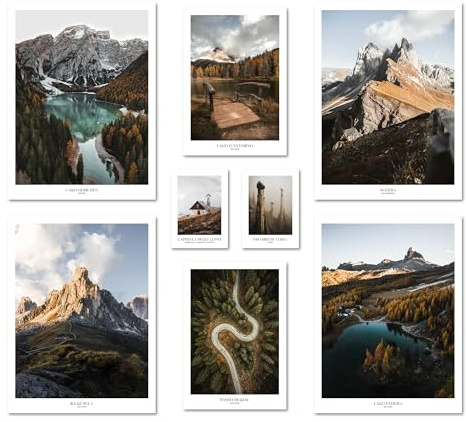 ARTFAVES® Poster Set - THE DOLOMITES - mehrteilige Wanddeko Wohnzimmer & Schlafzimmer - 8 moderne Wandbilder Dolomiten, Berge, Süd Tirol, Wandern - ohne Bilderrahmen