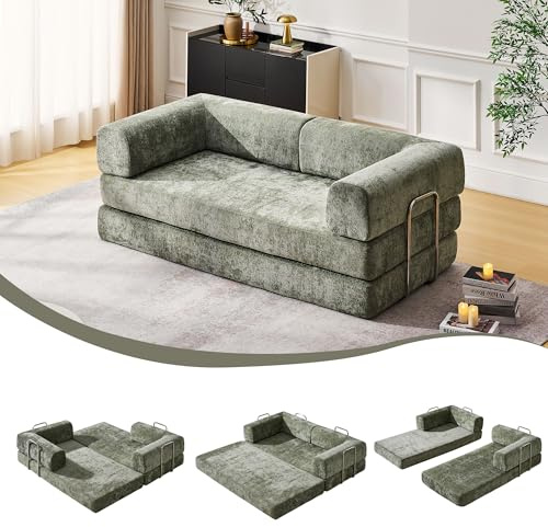 CLIPOP Chenille Boneless Couch 2 Seater Sofa Bed Double Modular Sofa for Living Room, No Assembly Required - Sofa in a Box (green chenille)