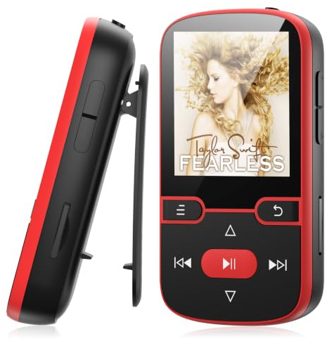 64 GB Lettore MP3 con Bluetooth 5.3, Music Clip Sport, schermo TFT da 1,5. | Solo 28 g di luce con clip per lo sport, radio FM, registrazione vocale, ripetizione casuale e di brano, pulsanti fisici
