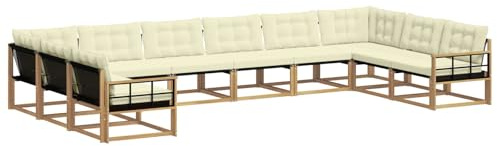 vidaXL Outdoor-Sofagarnitur mit Kissen 10 pcs Weiß und Creme, Gartenmöbel-Set, modernes modulares Sofa, langlebige Couch, ergonomisches Design, schicke Terrassen-Sitzmöbel