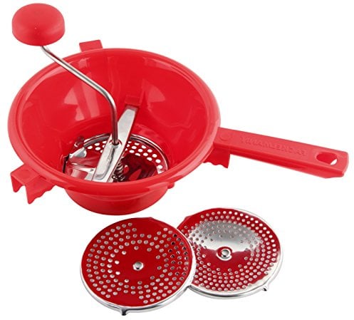 Fackelmann 42408 Moulin à purée avec 3 Paniers Plastique/INOX Rouge/Argent 32 x 20 cm
