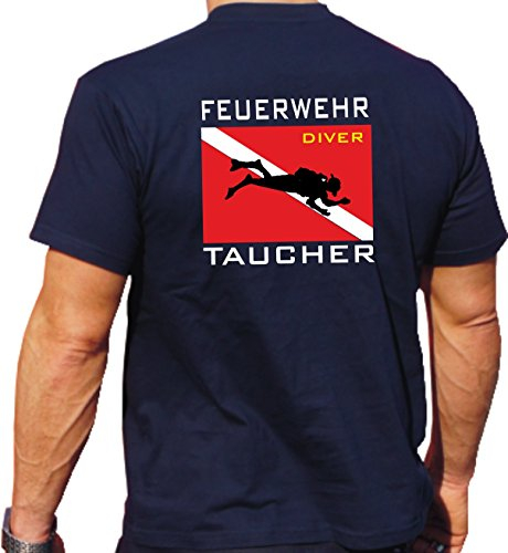 T-Shirt Navy, Feuerwehr Taucher mit Diver Flagge