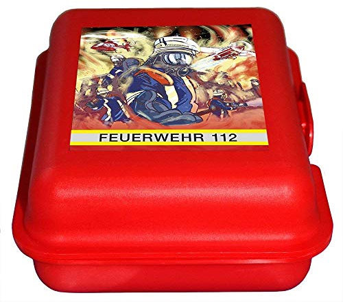 Brotdose klein mit PVC Aufkleber - Feuerwehr 112 - Gr. ca. 18 x 14 x 6,5 cm - rot