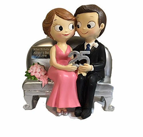 Figura 25 Aniversario Personalizada con Placa Grabada - Conmemorativa Pintada a Mano - Regalo Bodas de Plata