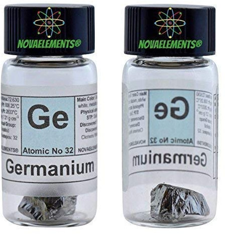Germanium Element 32 Ge, Meister Pure1 Feingold 99,999% in Ampoule aus Glas mit Etikett