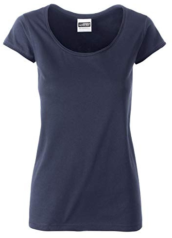James & Nicholson - Damen T-Shirt mit trendigem Rollsaum (M, Navy)