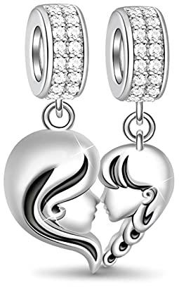 GNOCE Mutter und Tochter Charm Anhänger 925 Sterling Silber Mütterliche Bindung Perlen Charms mit Zirkonia für Armbänder Halsketten Familie (Style-1)