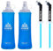 Azarxis Gourde Souple Flasque Running Bidon Sport Pliable Poche Hydratation Flacon Bouteille d'eau pour Randonnée Marathon (450ml avec Paille - 2 Pièces)