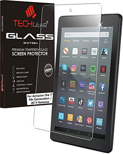 TECHGEAR Protection Écran en Verre Trempé Compatible avec Tablette Amazon Fire 7 Pouces (9ème Génération / 2019) - Protecteur d'Écran en Verre Trempé [Dureté 9H] [Anti Rayures] [Sans Bulles]