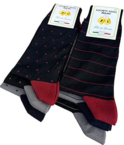 Lucchetti Socks Milano 6 paia calze uomo CORTE cotone filo di scozia elasticizzato estive in fantasia (IT, Testo, Taglia 41-46, Regular, Regular, Set Sanremo)