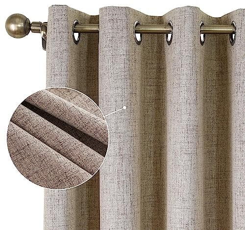CUCRAF 100% Blackout Curtains Linen 72 Inch Drop 2 Panels Soft Texture Sun Blocking Thermal Eyelet Curtains for Bedroom Living Room 46 X 72 Inch