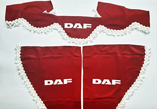 VNVIS Set 3 Rideaux décoratifs en Peluche avec Pompons Blancs pour camions DAF (Rouge)