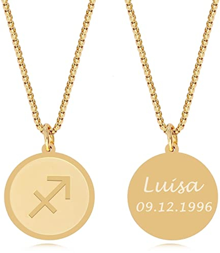 TIMANDO Damen Sternzeichen Kette Schütze mit Gravur, Personalisierte Halskette mit Namen in goldfarben, Horoskop Anhänger, Geburtstagsgeschenk