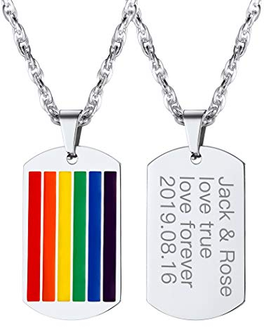 Suplight Edelstahl Homosexuell Regenbogen Anhänger Gay & Lesbian Pride LGBT personalisiert Dog Tag mit Halskette 60cm Singapurkette Modeschmuck für Unisex Herren Damen