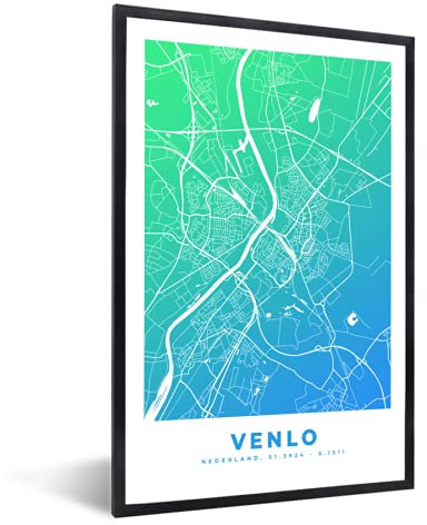 MuchoWow Poster Bilder Wanddeko Deko Wohnzimmer 20x30 cm Stadtplan - Venlo - Blau
