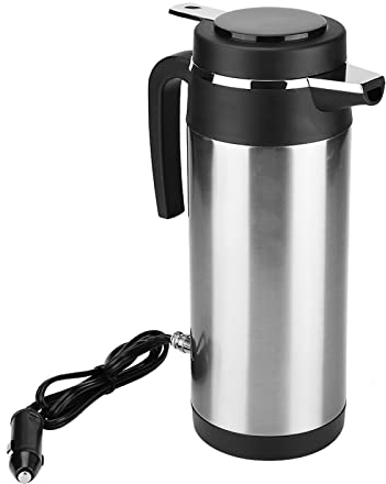 BOROCO Wasserkocher, 1200ML 12V/24V Edelstahl Elektrisch im Auto Wasserkocher Reise Thermoskanne Heizung Wasserflasche für Wasser Tee Kaffee Milch(24V)