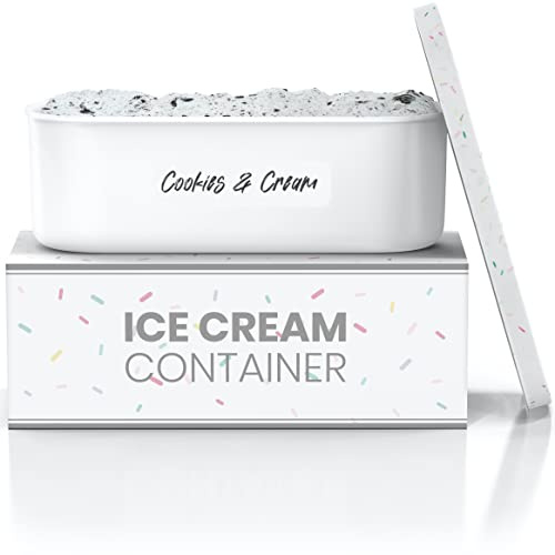 BALCI,Ice Cream Container,2 Quart,Perfect Reusable Freezer Storage for Homemade Ice Cream Tubs for Sorbet, Frozen Yogurt and Gelato!,Flexible Silicone Lids, Long Scoop, Stackable,White with Sprinkles