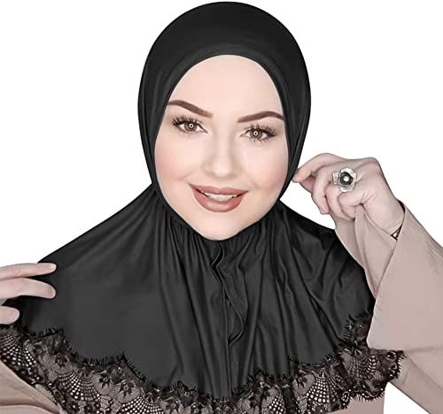 SIQITECHNO Hijab mit Spitze Muslim Hijab für Frauen Islamische Kopftuch Mode Hijab Schal Schal Arabische Kopf Wrap Eid Turban, Schwarz, Einheitsgröße