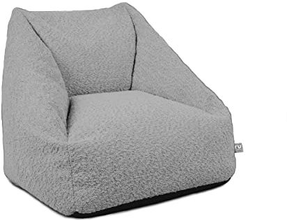 rucomfy Beanbags Kids Boucle Bean Bag Chair with Filling - Childrens Neutral Colour Beanbag Seat Bedroom Furniture - Toddler Armchair Seat for Boys & Girls - 50 x 46 x 48cm (Grey)