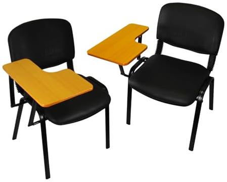 Meta Office Heavy Duty Stackable Guest & Reception, Office Chairs for home, Black Frame (2, Fabric Black with Tablet)