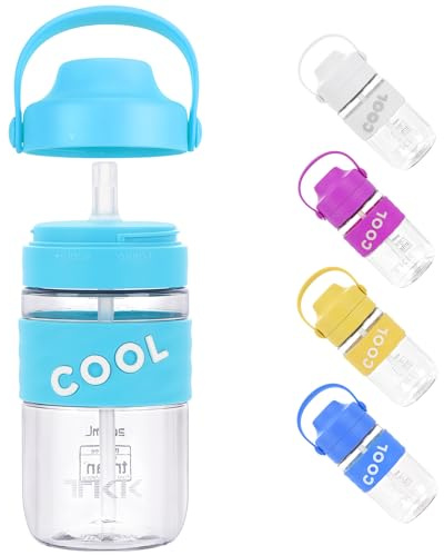 TKK 1017 Trinkflasche 500ml auslaufsicher und Strohhalme, Tritan BPA-Frei transparent mit Tragbriff Trinkflasche Grün