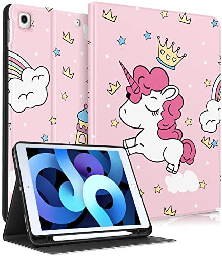 Uppuppy Schutzhülle für iPad 9./8./7. Gen. 10,2 Zoll, niedliches Cartoon-Design. Folio-Smart-Cover mit Stifthalter, Kawaii-Stil, einzigartige Hülle für iPad 7/8/9 Gen A2602 A2270 A2197