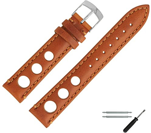 MARBURGER Uhrenarmband 18mm Leder Braun Silber Mit Naht - Montage Set 7731830000120