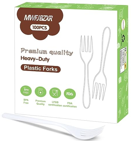 Cubiertos de Plástico Reutilizables,Sin BPA,Prueba de Seguridad Alimentaria LFGB Exitosa,50 Tenedores,Para Reuniones Familiares,Cena al Aire Libre (100 Tenedores)