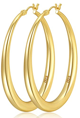 LOUMILEO Gold-Creolen für Damen, 14 Karat echt vergoldet, große Gold-Creolen, hypoallergen, große Creolen, leicht, dick, Gold-Creolen für Damen und Mädchen 35mm