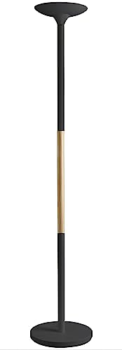 Unilux LED Deckenfluter Pryska, skandinavisch, dimmbar, 3000K, schwarz mit Holz, 180
