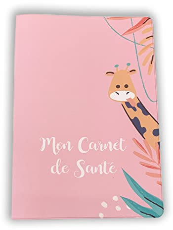 Nemau - Protège Carnet de Santé Enfant en Gomme Expansée – Fabriqué en France - Étui Carnet Bébé Fille ou Garçon - Format Maternité Standard - Idée Cadeau Naissance - Modèle Girafe Rose