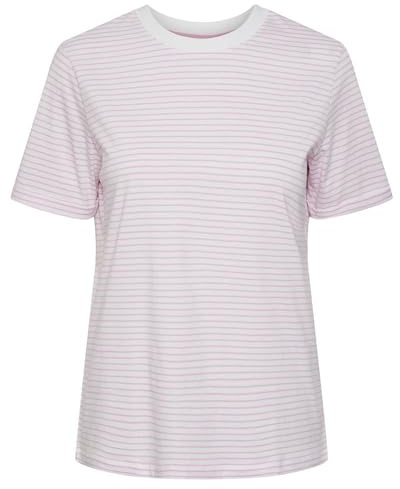 PIECES Damen Pcria Ss Fold Up Tee Stripes Noos Bc, Bright White/Stripes:Pastel Lavender,XL