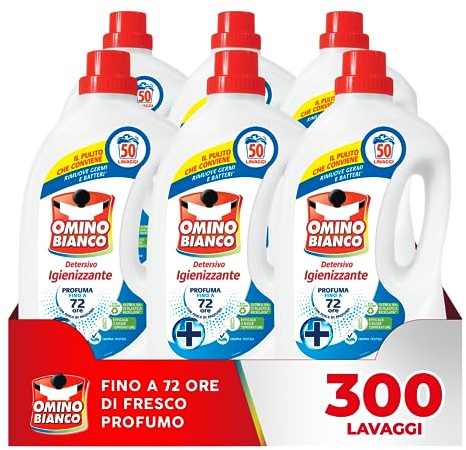 Omino Bianco - Detersivo Lavatrice Igienizzante Liquido, 300 Lavaggi, Igienizza i Capi e Rimuove Germi e Batteri, 2000 ml x 6 Confezioni