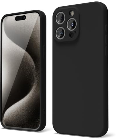 oakxco for iPhone 15 Pro Max Phone Case Liquid Silicone, Thin Slim Soft Rubber Gel TPU Plain Simple Cover for Women Girl Cute, Matte Solid Color,Black