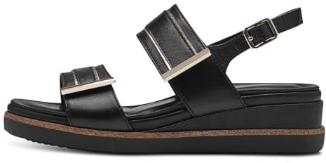 Tamaris Damen Sandaletten, Frauen Sandalen,Wechselfußbett,Sommersandalen,bequem,flach,Sommerschuhe,Freizeitschuhe,Black/Gold,36 EU