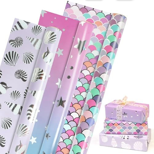 3 Rolle Geschenkpapier Geburtstag, Rosa Lila Geburtstagspapier Geschenkverpackung Bunte Geschenk Verpackung Geburtstage für Geburtstag Weihnachten Valentinstag, 43cm x 3m Je Rolle