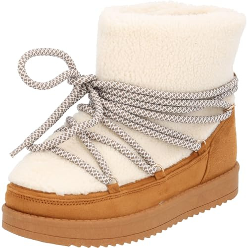 Palado Winterstiefel Damen Tigrias - modische Stiefel - warme gefütterte Boots - stylische Stiefeletten Beige UK3,5 - EU36