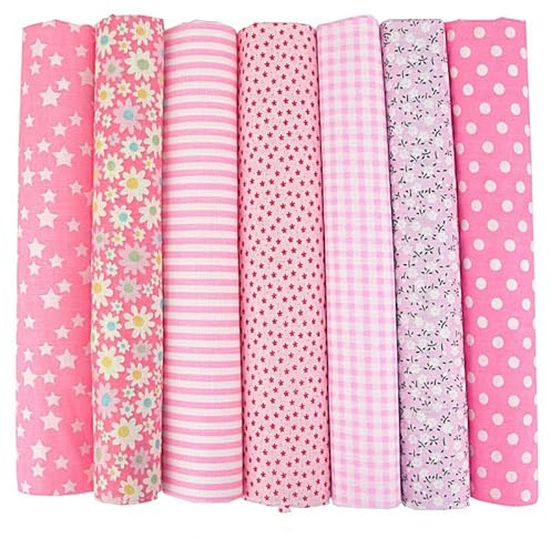 PTNKUIIY 7 Stück Baumwollstoff Patchwork Stoffe Paket 50 x 50cm Baumwolle Tuch DIY Handgefertigte Nähen Quilten Stoff Stoffreste Bunte Baumwollstoff Set zum Nähen Scrapbooking Quilten Handwerk -Rosa