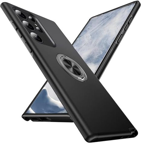 YANJIEER ESONG Handyhülle für Samsung Galaxy S24 Ultra mit Ring Halter,Militärgrad Stoßfeste Handytasche Case,Outdoor Stoßdämpfende Magnetischer dünn Schutzhülle Cover original mit Ständer Schwarz