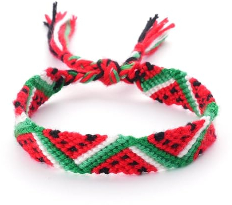 DTREELS Armband mit palästinensischer Flagge, Wassermelonen-Armband, rot-grün-weißes Seil, geflochtenes Armband, Länderflaggen-Code-Armband, handgewebtes Armband, verstellbar, für Damen und Herren,