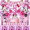 Kit 104 Pezzi Minnie Compleanno 3 Anni - Palloncini, Stoviglie e Addobbi per Festa Bimba - Piatti e Decorazioni
