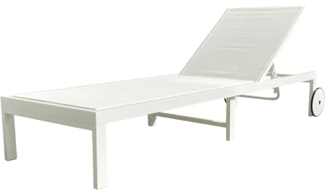 MOMMAHOME® Tumbona Jardin Exterior - Tumbona Reclinable 5 Posiciones, Tumbona Piscina y jardín, Ruedas de Aluminio, Textilene Tumbona Plegable, 196x65x30,5/83 cm (Blanco)