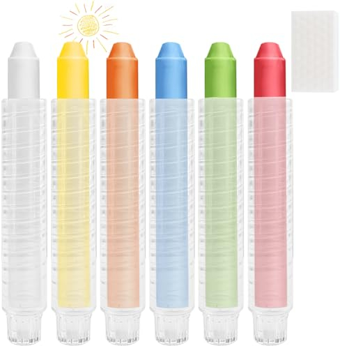 Sheryl&Rain Tafelkreide Bunt,6 Stück Kreide Straßenmalkreide mit 6 Kreidehalter aus Kunststoff, Waschbare Staublos Malkreide,Kreide für Lehrer Büro